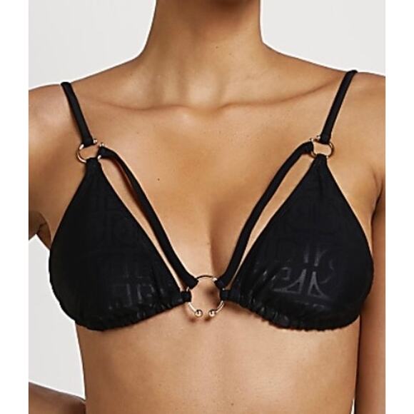 River Island Black Embossed Triangle Bikini Top 6 NWT - Picture 1 of 6
